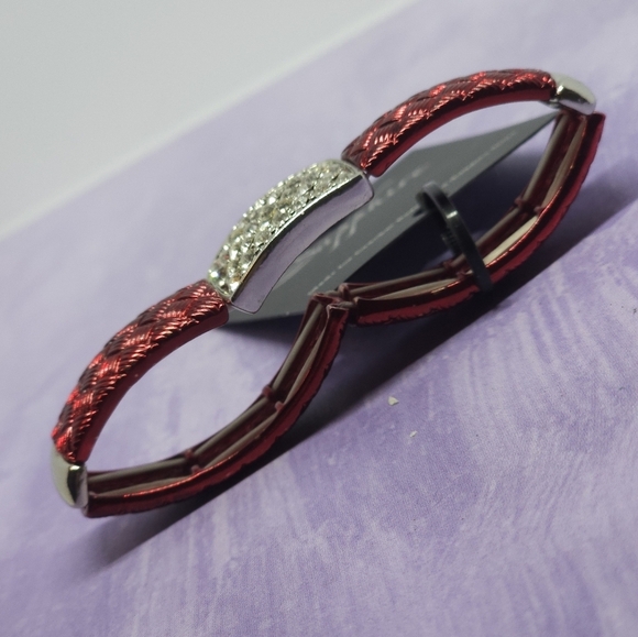 Sapphire Red & Silver Tone Rhinestone Bracelet - Picture 4 of 7